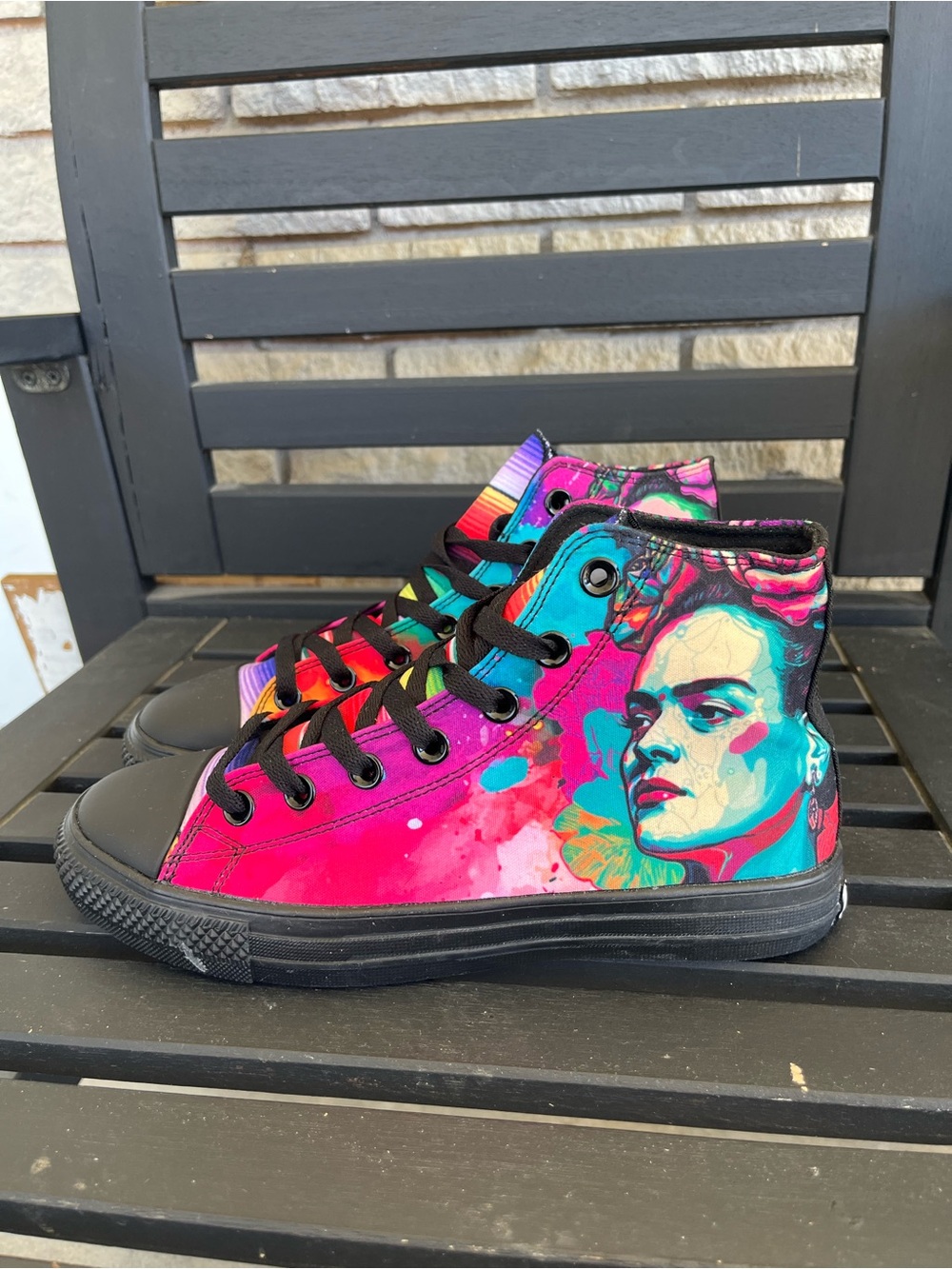 NEW House Of Chingasos Colorful Frida Black High Top Lace Up Sneakers Size 8M